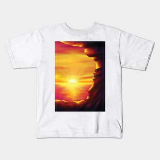 Sunset under cliff landscape Kids T-Shirt